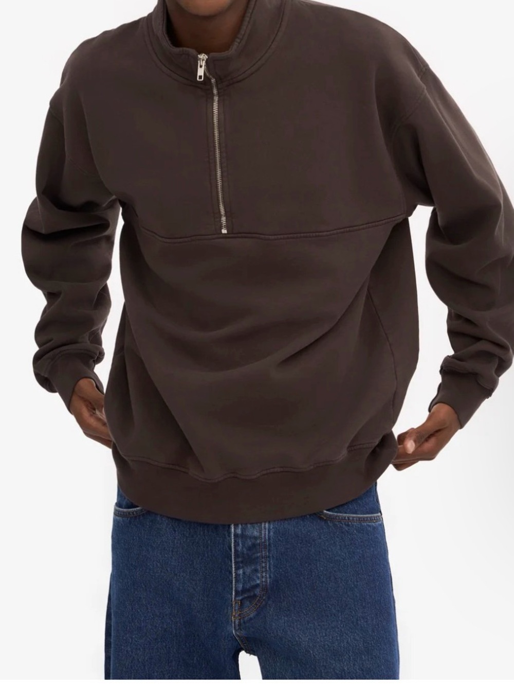 Women's Zip-Up Half Sweatshirt - Chocolate Brown